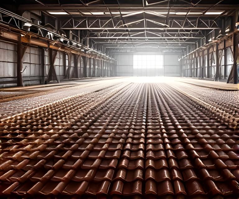 Industriehalle mit präzise verlegten Dachziegeln und lichtdurchfluteter Konstruktion